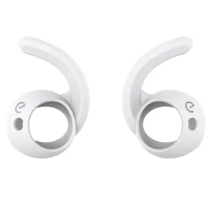 KeyBudz earBuddyz vita öronkrokar för att AirPods och Earpods ska sitta säkert, visas som ett matchande par.