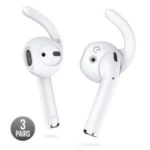 KeyBudz EarBuddyz vita öronkrokar för AirPods och EarPods, visas som ett tillbehörsset med 3 par.