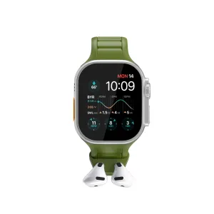KeyBudz Sync+ žalias Apple Watch dirželis su integruota AirPods stotele, Apple Watch Ultra stiliaus dėklas