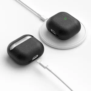 KeyBudz Artisan Series svart läderfodral för AirPods 4:e generationen med trådlös laddningsplatta