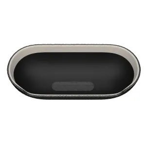 KeyBudz Artisan Series svart läderfodral för AirPods 4:e generationen, öppet med ljusgrå insida