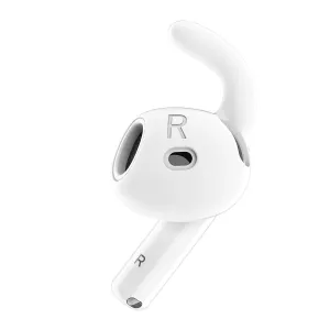 KeyBudz EarBuddyz vit öronkrok i silikon för AirPods 4, visas med markering för höger sida