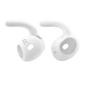 KeyBudz EarBuddyz silikonkrokar för AirPods 4, vita tillbehör för öronsnäckor med säker passform