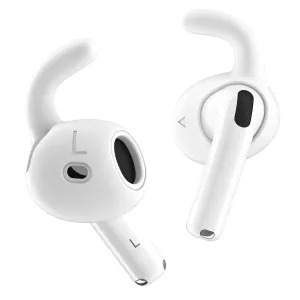 KeyBudz earBuddyz silikonhakar för AirPods 4, vita hörlurstillbehör med säker passform i örat
