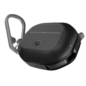 KeyBudz ElementProof-etui til AirPods 4. generation i kulsort med tekstureret overflade og karabinhage