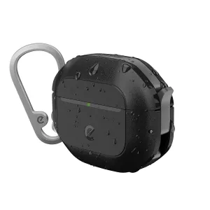 KeyBudz ElementProof beskyttelsesetui til AirPods 4. generation i kulsort med karabinhage og struktureret finish