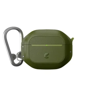 KeyBudz ElementProof skoggrønt AirPods 4-etui med karabinkrok og teksturert vanntett beskyttelse