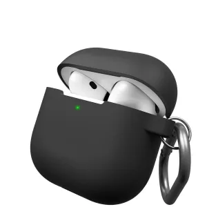 KeyBudz Elevate Series musta AirPods 4 -kotelo, jossa on avoin kansi ja karabiinihaka arjen suojaan