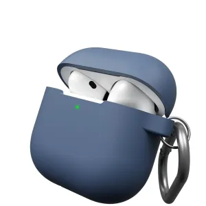 KeyBudz Elevate Series cobalt blue AirPods 4th generation case with open lid and keychain clip