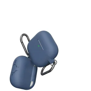 KeyBudz cobalt blue AirPods 4th generation case with carabiner keychain attachment and matte protective finish
