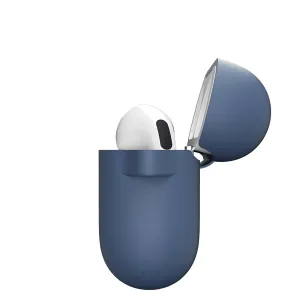 KeyBudz Elevate Series cobalt blue AirPods 4th generation keychain case open with one earbud inside