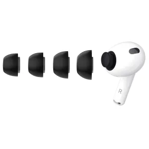 KeyBudz HyperFoam Large svarta skumörontoppar för AirPods Pro 3:e gen., visade monterade på en vit öronsnäcka