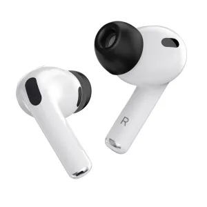KeyBudz HyperFoam skumørepropper montert på AirPods Pro 3. gen ørepropper på hvit bakgrunn