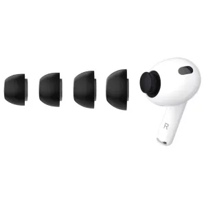 KeyBudz svarte skumputer til AirPods Pro 3. gen., medium, vist med én montert på en hvit ørepropp