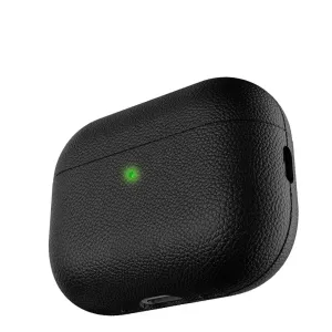KeyBudz Artisan Series juodas odinis dėklas, skirtas AirPods Pro 3, su grūdėta tekstūra ir apsauginiu korpusu