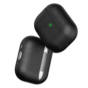 KeyBudz Artisan Series juodas odinis dėklas, skirtas AirPods Pro 3, rankų darbo, pagamintas iš grūdėtos itališkos odos