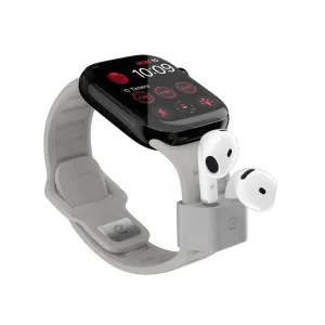 KeyBudz Sync+ Series grått Apple Watch-armband med integrerad AirPods-hållare för två öronsnäckor
