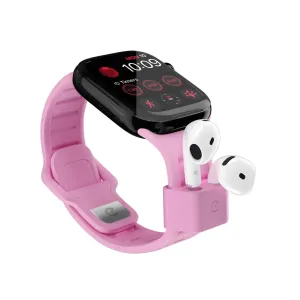 KeyBudz Sync+ rosa Apple-Watch-Armband mit integrierter AirPods-Dockingstation und enthaltenen Ohrhörern