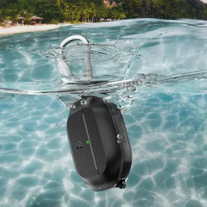KeyBudz Element Series-fodral för AirPods Pro 3:e generationen i kolsvart, visat delvis nedsänkt för IP68-skydd.