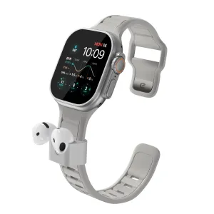 KeyBudz Sync+ Series grå Apple Watch-rem med integrerad AirPods-hållare och klockfäste