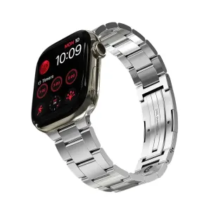 KeyBudz Spectra Series Apple Watch-rem i rustfritt stål med sølvfarget lenkearmbånd på Apple Watch