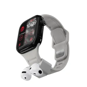 KeyBudz Sync+ Series Apple Watch-armband med integrerad AirPods-docka och öronsnäckor, stengrå