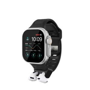 KeyBudz Sync+ Series svart FKM-armband till Apple Watch med AirPods-docka för Apple Watch 44–49 mm