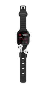 KeyBudz Sync+ Series musta Apple Watch -ranneke 38–42 mm, jossa integroitu AirPods-telakka ja nappikuulokkeet