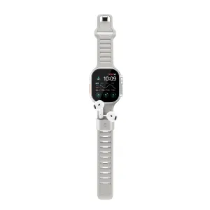KeyBudz Sync+ Series ljusgrått armband till Apple Watch med integrerad AirPod-hållare och två AirPods