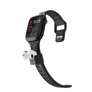 KeyBudz Sync+ musta Apple Watch -ranneke 38–42 mm:lle integroidulla AirPods-telakalla