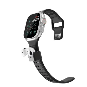 KeyBudz Sync+ Series svart Apple Watch-armband med integrerad AirPods-hållare och öronsnäckor för klockor på 44–49 mm