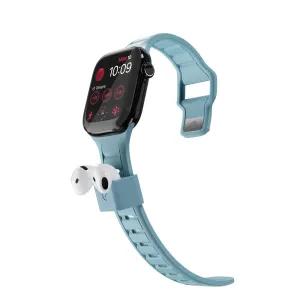 KeyBudz Sync+ Series lyseblå Apple Watch-rem med integreret AirPods-holder og ørepropper