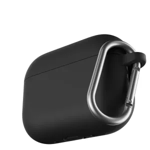 KeyBudz Elevate Series melns silikona maciņš AirPods Pro Gen 3 austiņām ar karabīnes stiprinājumu un pieslēgvietas vāciņu