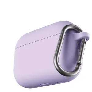 KeyBudz levandų spalvos silikoninis dėklas, skirtas AirPods Pro Gen 3, su apsauginiu dangteliu nuo dulkių ir karabino segtuku