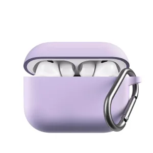 KeyBudz Elevate Series levandų spalvos silikoninis dėklas, skirtas AirPods Pro Gen 3, atviras, su pritvirtintu karabinu