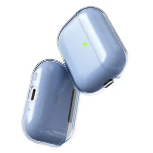 KeyBudz Jelly Series -sarjan läpinäkyvä vaaleansininen kotelo AirPods Pro 3rd Gen -kuulokkeille kahdesta kulmasta kuvattuna