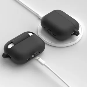 KeyBudz Elevate Series melns silikona maciņš AirPods Pro Gen 3 ar uzlādes porta vāciņu un bezvadu uzlādes atbalstu