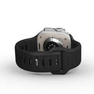 KeyBudz Journey black Apple Watch strap with perforated FKM design and silver pin closure