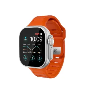 KeyBudz Journey Apple Watch-rem i elektrisk oransje på en sølvfarget Apple Watch, vist på hvit bakgrunn