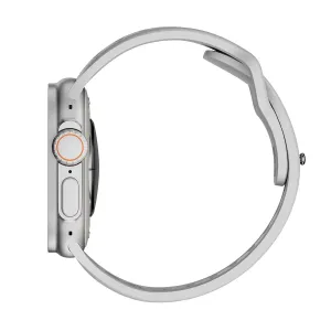 KeyBudz Journey Apple Watch-armband i stengrått, visat på en silverfärgad Apple Watch i sidoprofil