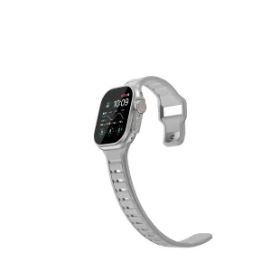 KeyBudz Journey Stone Grey Apple Watch-armband med böjt band, justerbara hål och KeyBudz-logotyp