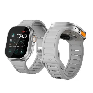 KeyBudz Journey Apple Watch-armband i stengrått med räfflad FKM-design och stängning med stift och instoppning