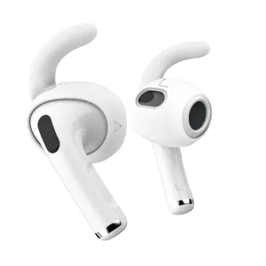 KeyBudz EarBuddyz hvide ørekroge til AirPods Pro Gen 3, vist som et par på hvid baggrund