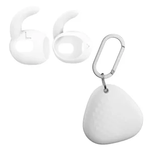 KeyBudz EarBuddyz hvide ørekroge til AirPods Pro Gen 3 med beskyttelsesetui og karabinhage