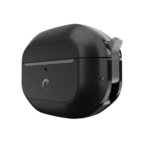 KeyBudz AirPods Pro 2 -suojakotelo, musta, kuvioidulla ulkopinnalla ja etulogolla
