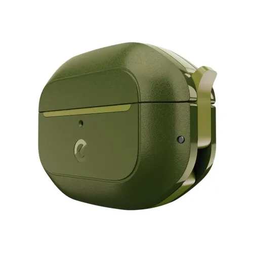 KeyBudz ElementProof AirPods Pro 2-etui i skovgrøn, struktureret skal med åbning foran, LED-hul og karabinhage i siden