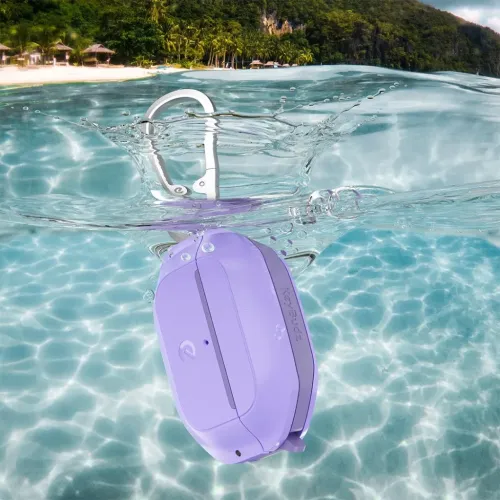 KeyBudz Element Series vandtæt AirPods Pro 2-etui i vild lavendel med fastgjort karabinhage