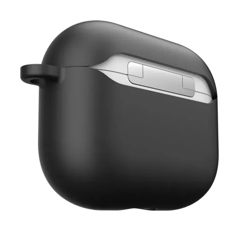 Schwarze KeyBudz AirPods 3-Hülle mit Schlüsselanhänger-Schlaufe, matter Schutzhülle und zweifarbiger oberer Öffnung
