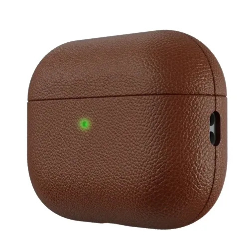 KeyBudz Artisan Series brunt läderfodral för AirPods Pro 3 med narvad struktur och skyddande skal