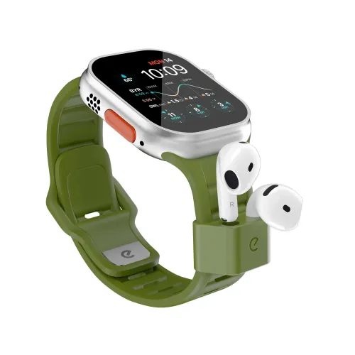 KeyBudz Sync+ Series FKM-klokkerem og AirPod-dokkingstasjon for 44–49 mm Apple Watch - Skoggrønn